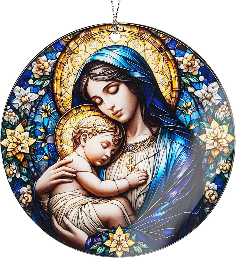NELXI Christian Christmas Ornament 2025, Religious Christmas Ornaments, Virgin Mary and Baby Jesus Ornament, Holy Mother and Child Ornament, Catholic Faith Gift, Blessed Mary Tree Decor - Image 1